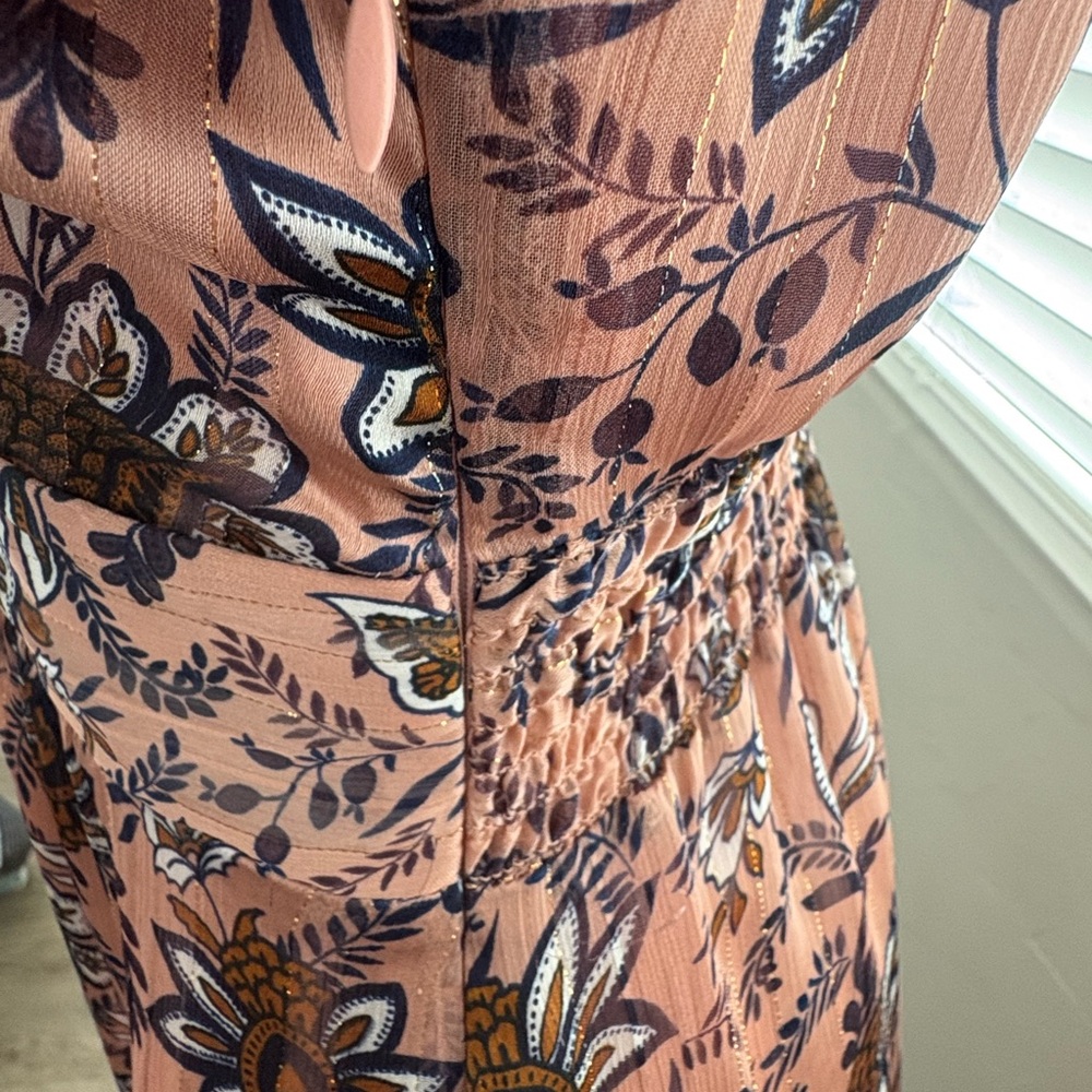Lucky Brand Gabriella Maxi Dress Boho Flower Print Light Pink with Gold XS - Picture 10 of 13